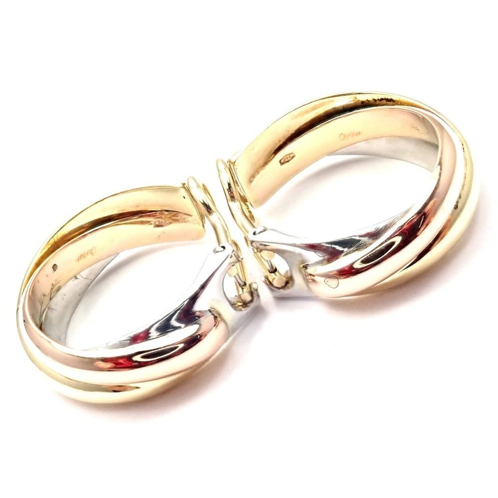 Authentic! Cartier 18k Tri-Color Gold Medium Size Trinity Hoop Earrings​ - Picture 2 of 10